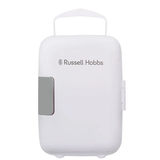 Russell Hobbs RH4CLR1001 4L Mini Compact Cooler for Drinks and Cosmetics, Retro Style, White & Chrome