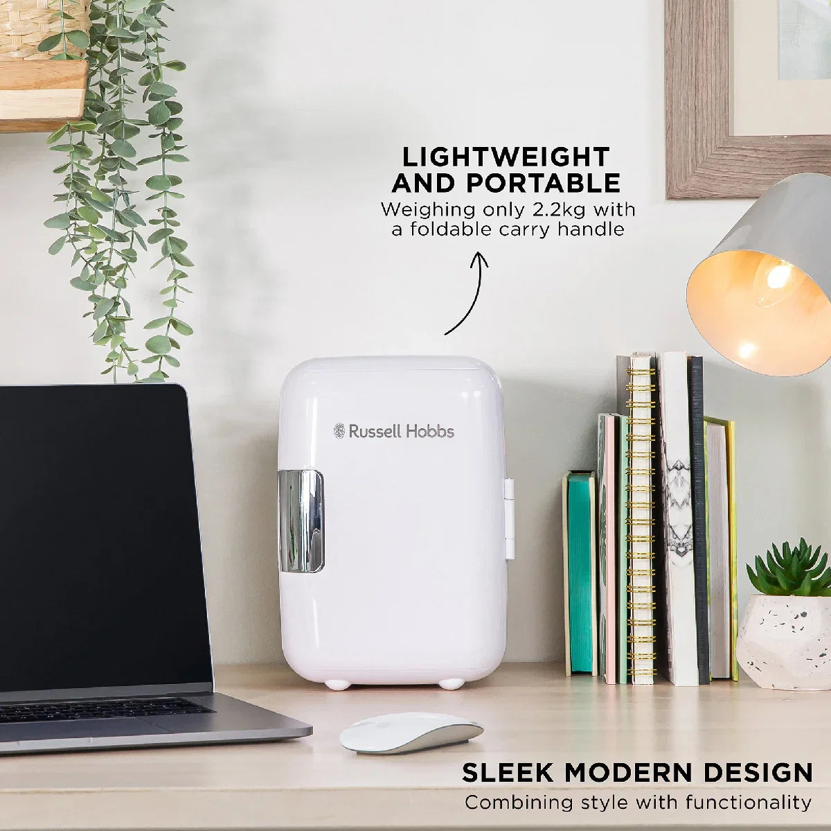 Russell Hobbs RH4CLR1001 4L Mini Compact Cooler for Drinks and Cosmetics, Retro Style, White & Chrome