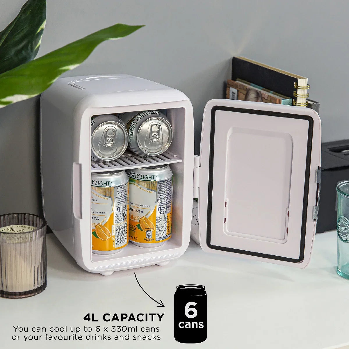 Russell Hobbs RH4CLR1001 4L Mini Compact Cooler for Drinks and Cosmetics, Retro Style, White & Chrome