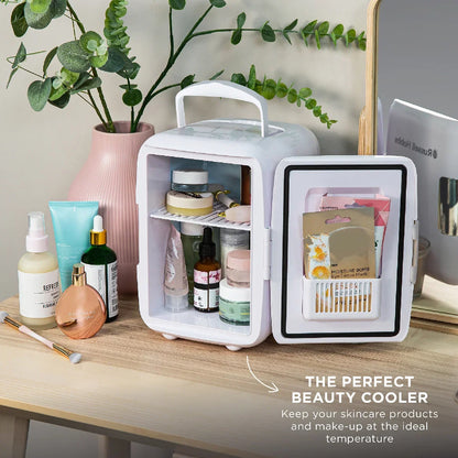 Russell Hobbs RH4CLR1001 4L Mini Compact Cooler for Drinks and Cosmetics, Retro Style, White & Chrome