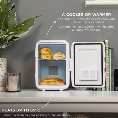 Russell Hobbs RH4CLR1001 4L Mini Compact Cooler for Drinks and Cosmetics, Retro Style, White & Chrome