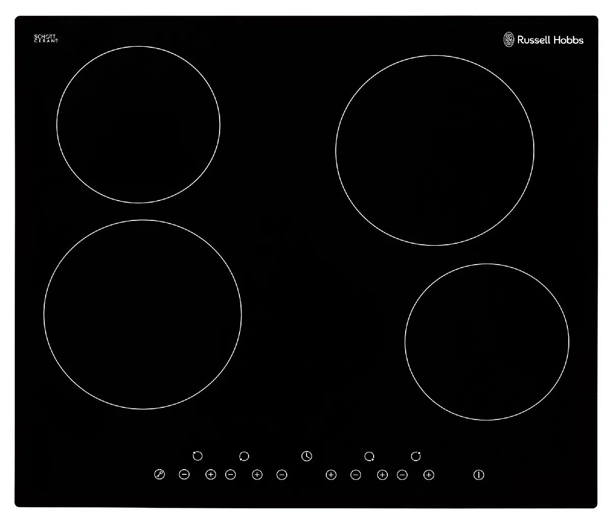 Russell Hobbs RH60EH402B Black Glass 59cm Wide, 4 Zone Electric Hob with Touch Control
