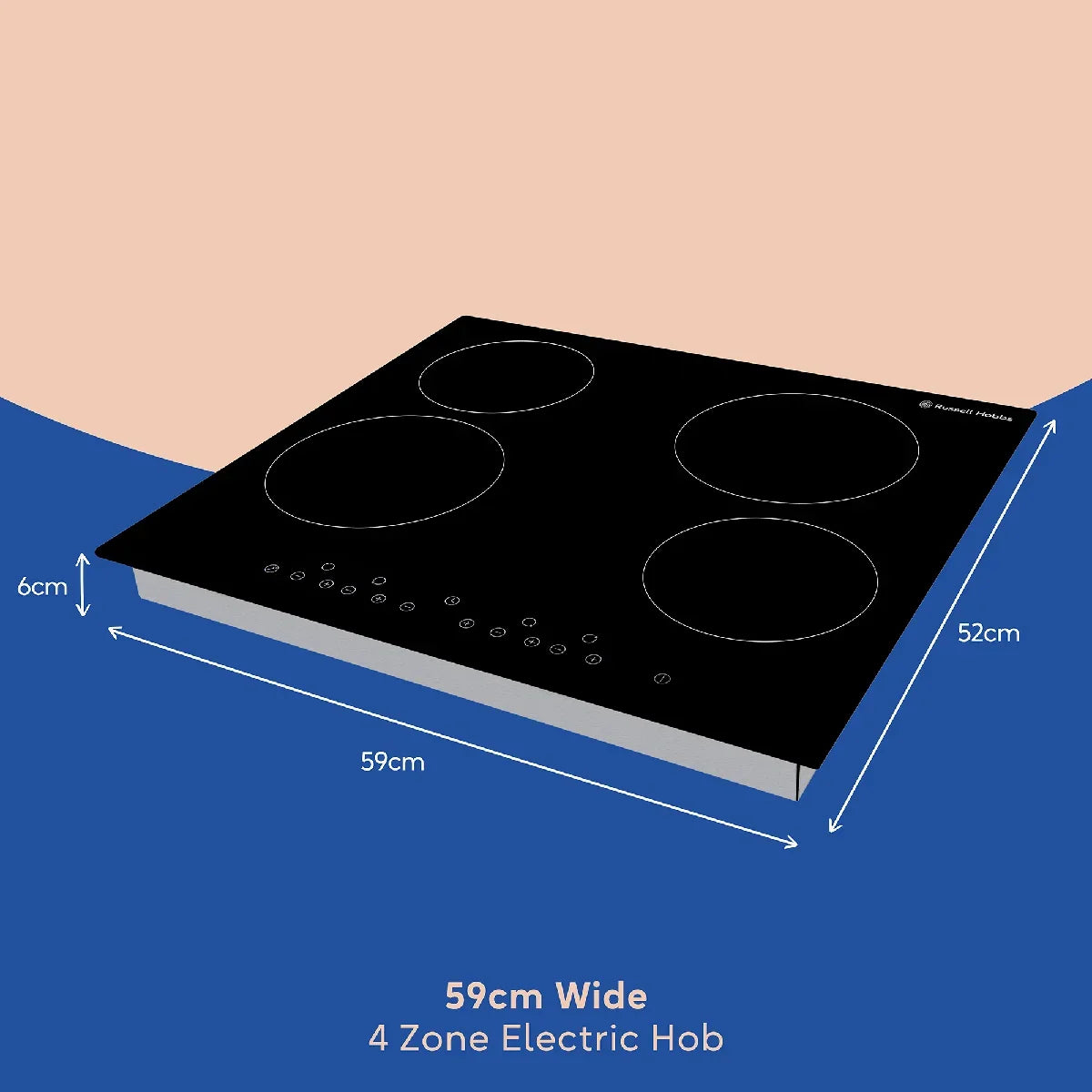 Russell Hobbs, RH60EH412B, Midnight 59cm 4 Zone Electric Hob in Black