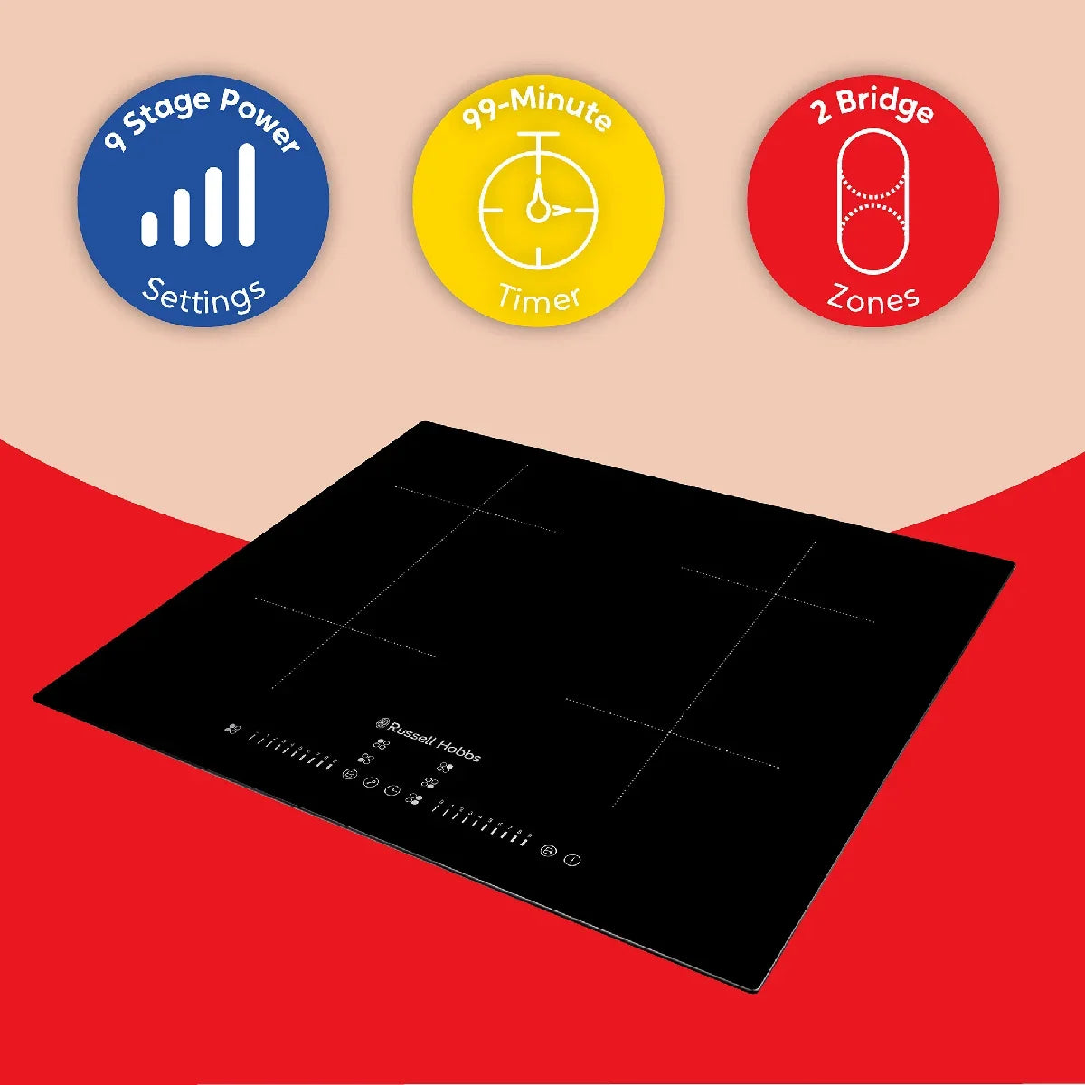 Russell Hobbs® RH60IH2B413B 60cm Induction Hob with Dual Flex Bridge in Black