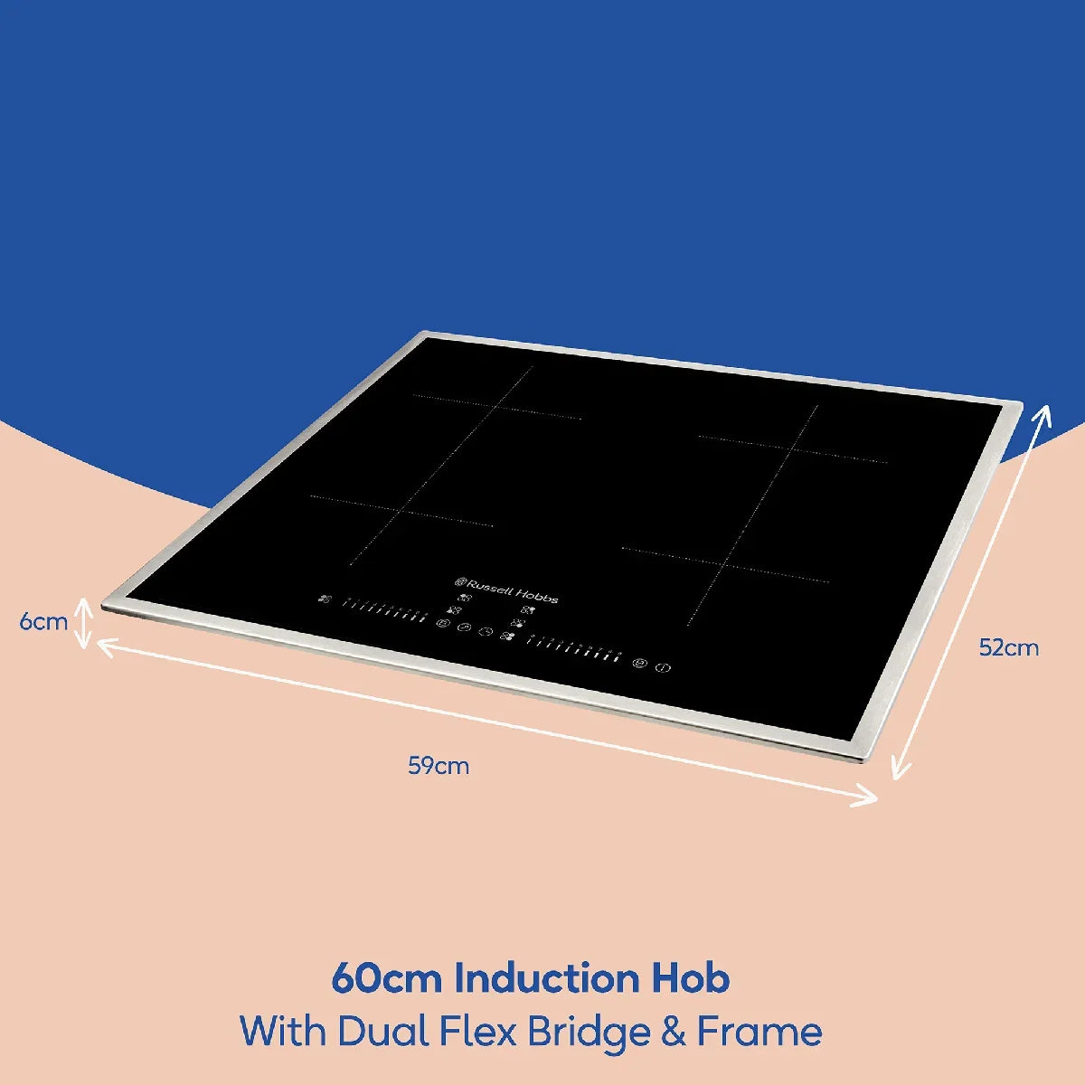 Russell Hobbs® RH60IH2B414B 60cm Induction Hob with Dual Flex Bridge and Frame in Black