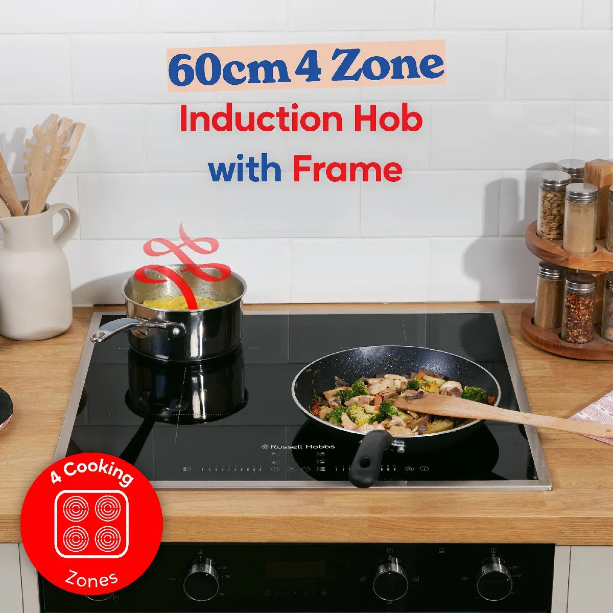 Russell Hobbs® RH60IH2B414B 60cm Induction Hob with Dual Flex Bridge and Frame in Black