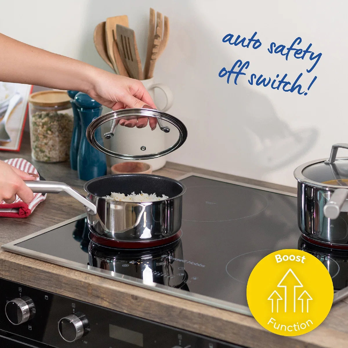 Russell Hobbs RH60IH414B, 59cm 4 Zone Induction Hob with Touch Control and Frame in Black