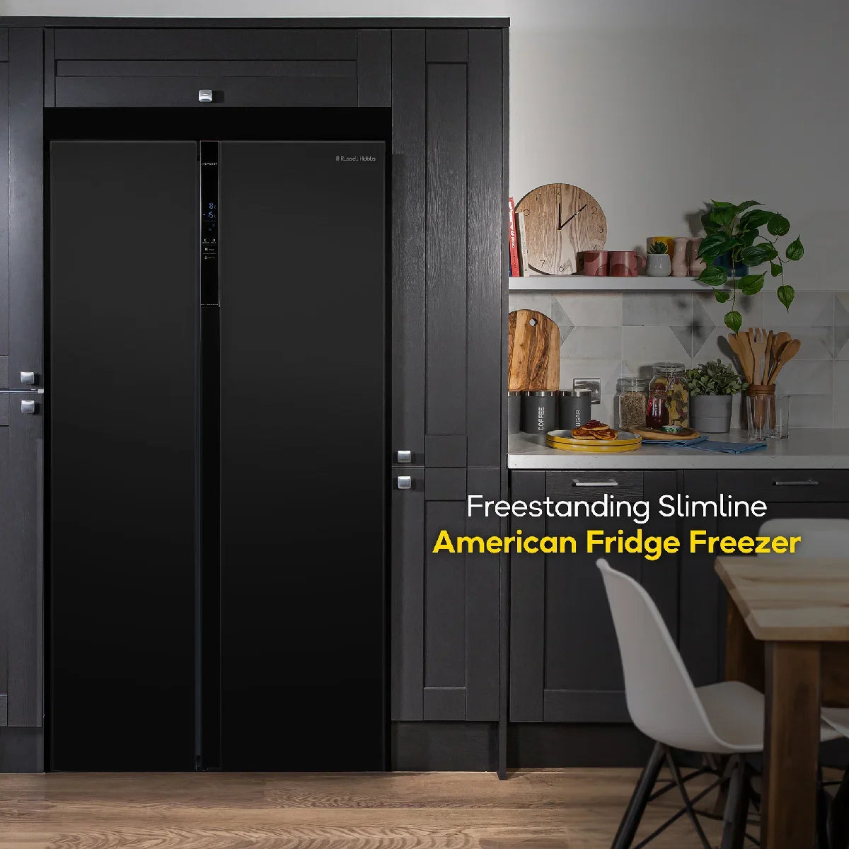 Russell Hobbs® RH90AFF201B 177cm high 90cm wide freestanding slimline American Fridge Freezer in Black