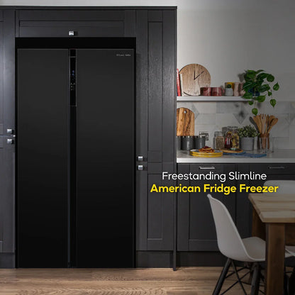 Russell Hobbs® RH90AFF201B 177cm high 90cm wide freestanding slimline American Fridge Freezer in Black