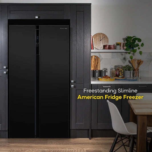 Russell Hobbs® RH90AFF201B 177cm high 90cm wide freestanding slimline American Fridge Freezer in Black