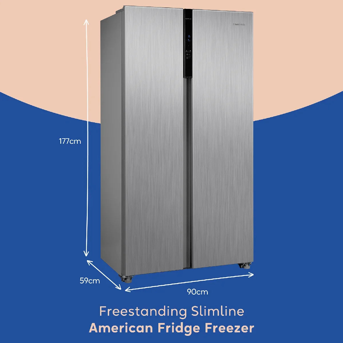 Russell Hobbs® RH90AFF201SS 177cm high 90cm wide freestanding slimline American Fridge Freezer in Stainless Steel