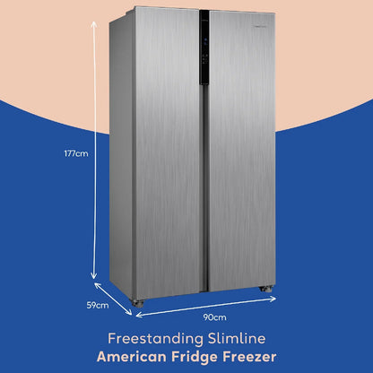 Russell Hobbs® RH90AFF201SS 177cm high 90cm wide freestanding slimline American Fridge Freezer in Stainless Steel