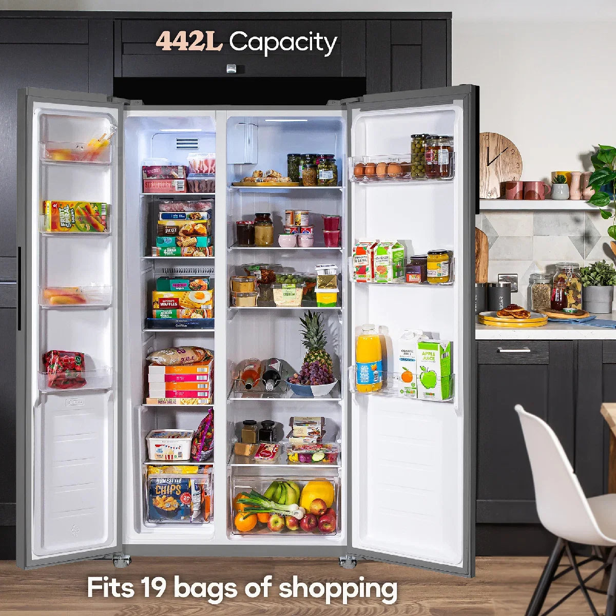 Russell Hobbs® RH90AFF201SS 177cm high 90cm wide freestanding slimline American Fridge Freezer in Stainless Steel