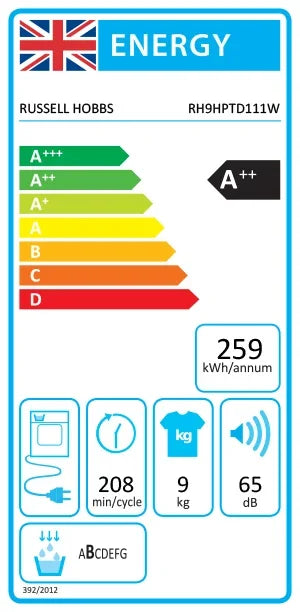 Russell Hobbs RH9HPTD111W 11 Series 9kg Heat Pump Tumble Dryer in White