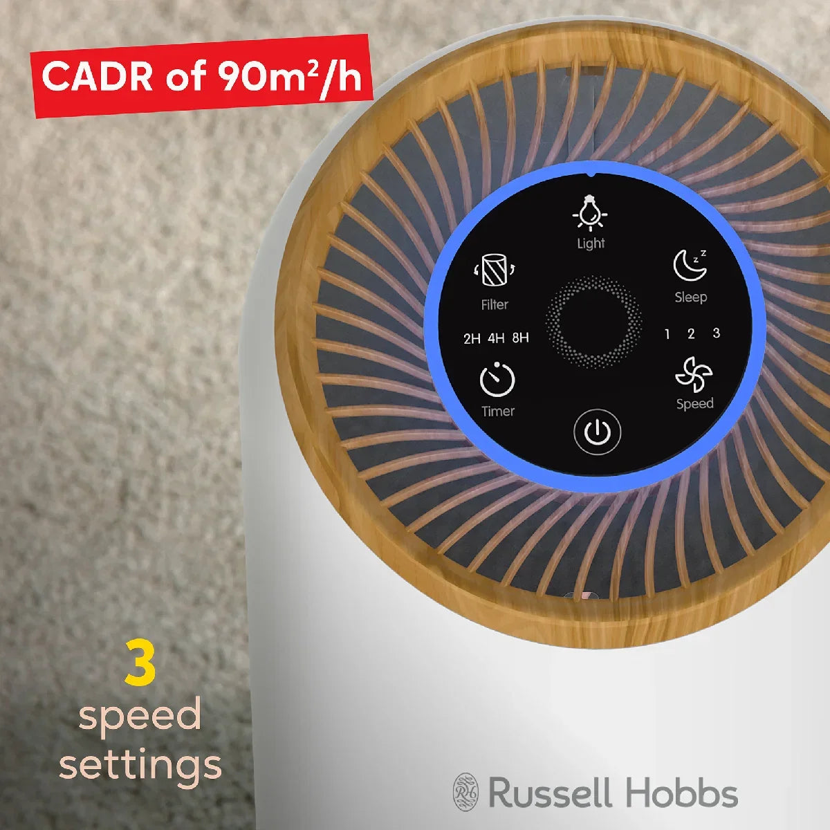 Russell Hobbs RHAP1031WDW, Clean Air Compact 2 Air Purifier in Wood & White