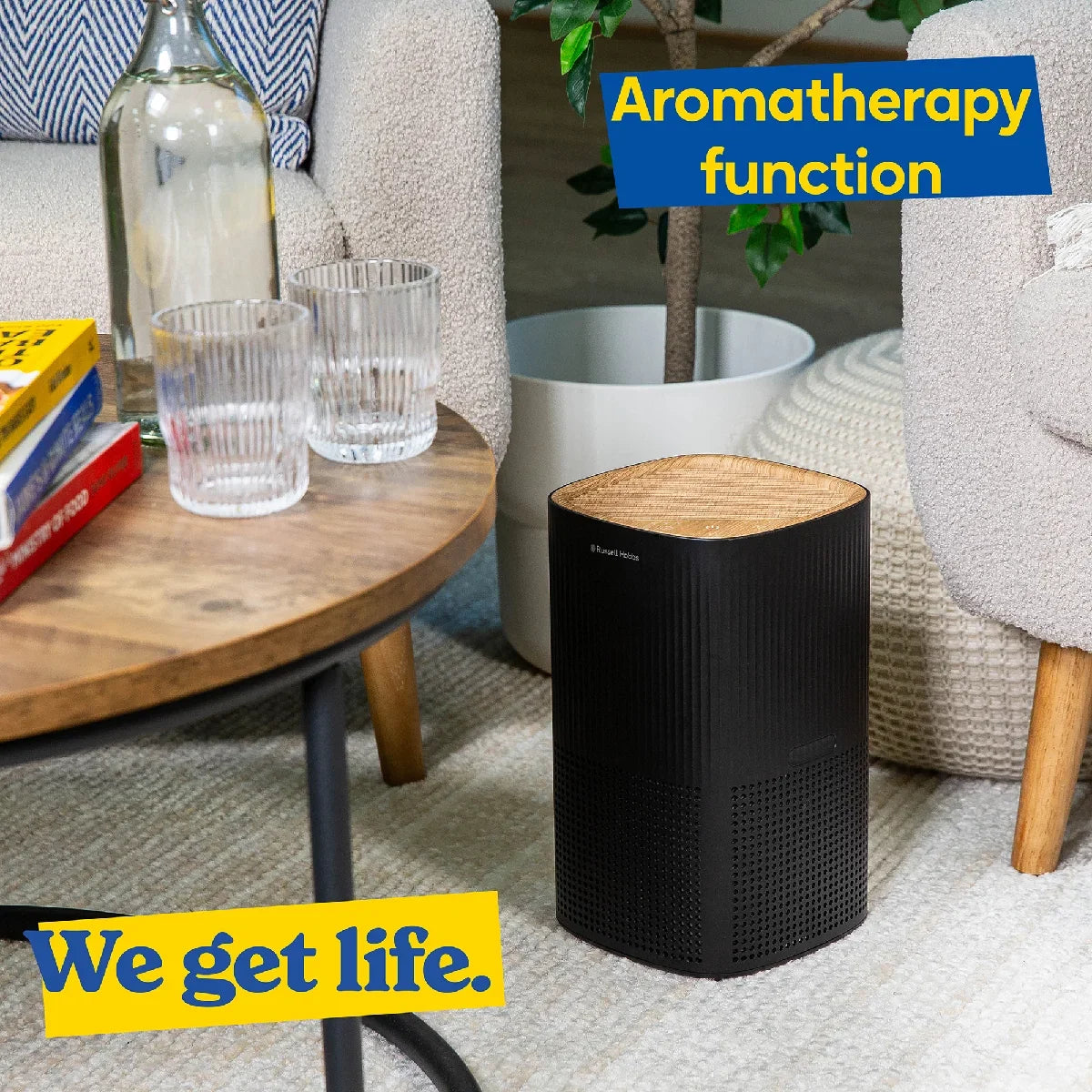 Russell Hobbs RHAP1032WDB, Clean Air Mini Aroma Air Purifier in Wood & Black