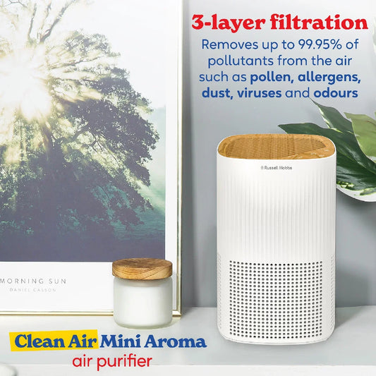 Russell Hobbs RHAP1032WDW, Clean Air Mini Aroma Air Purifier in Wood & White
