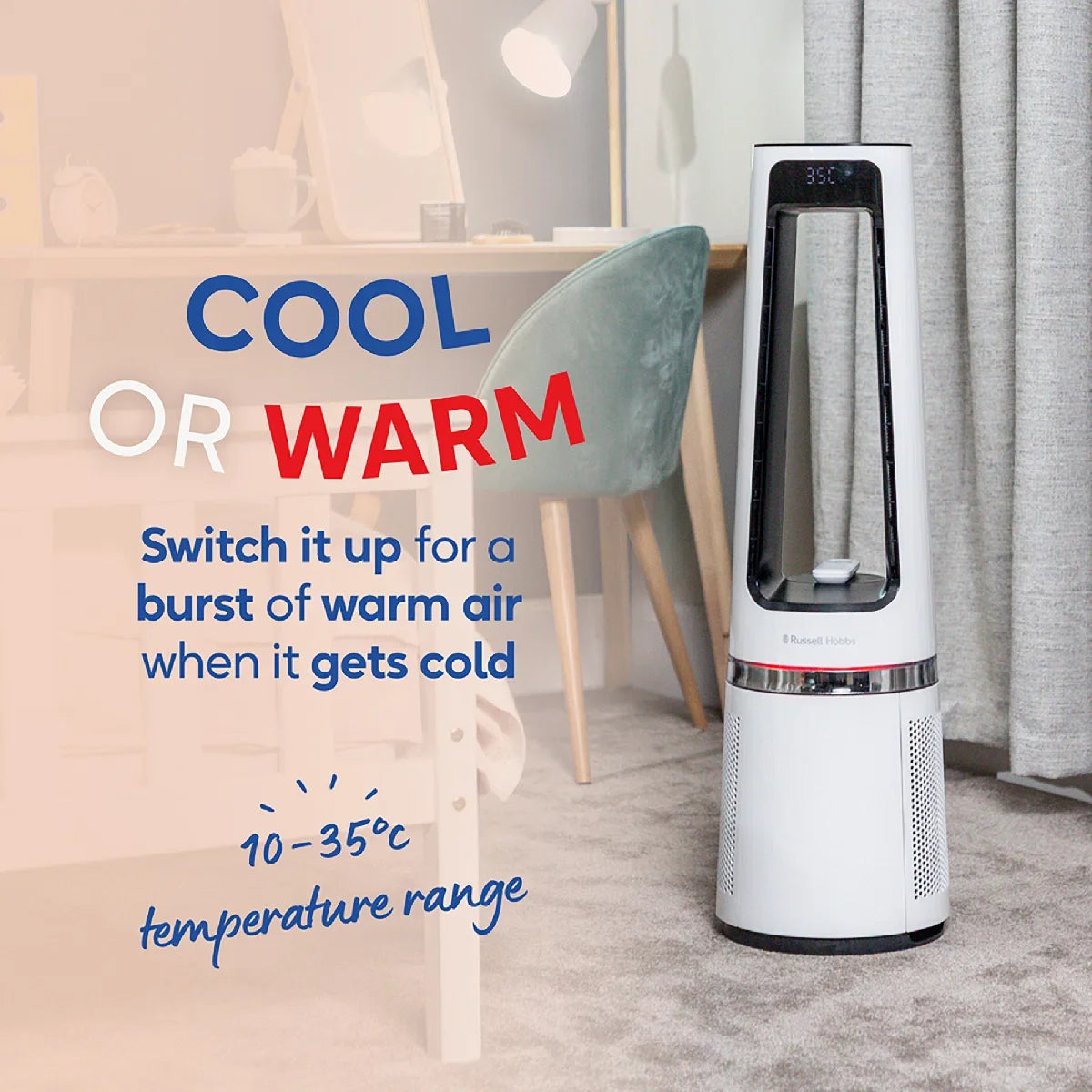 Russell Hobbs RHBLDL25W, Bladeless Cool and Heat in White