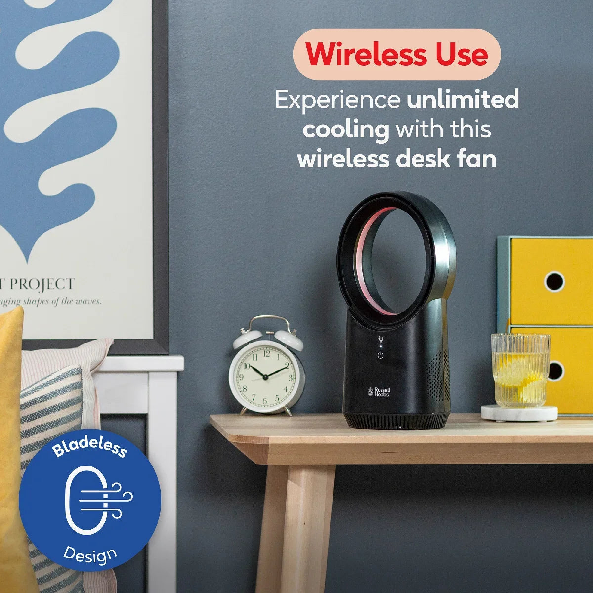 Russell Hobbs RHBLDLUSB25B, Compact Wireless Desk Fan in Black