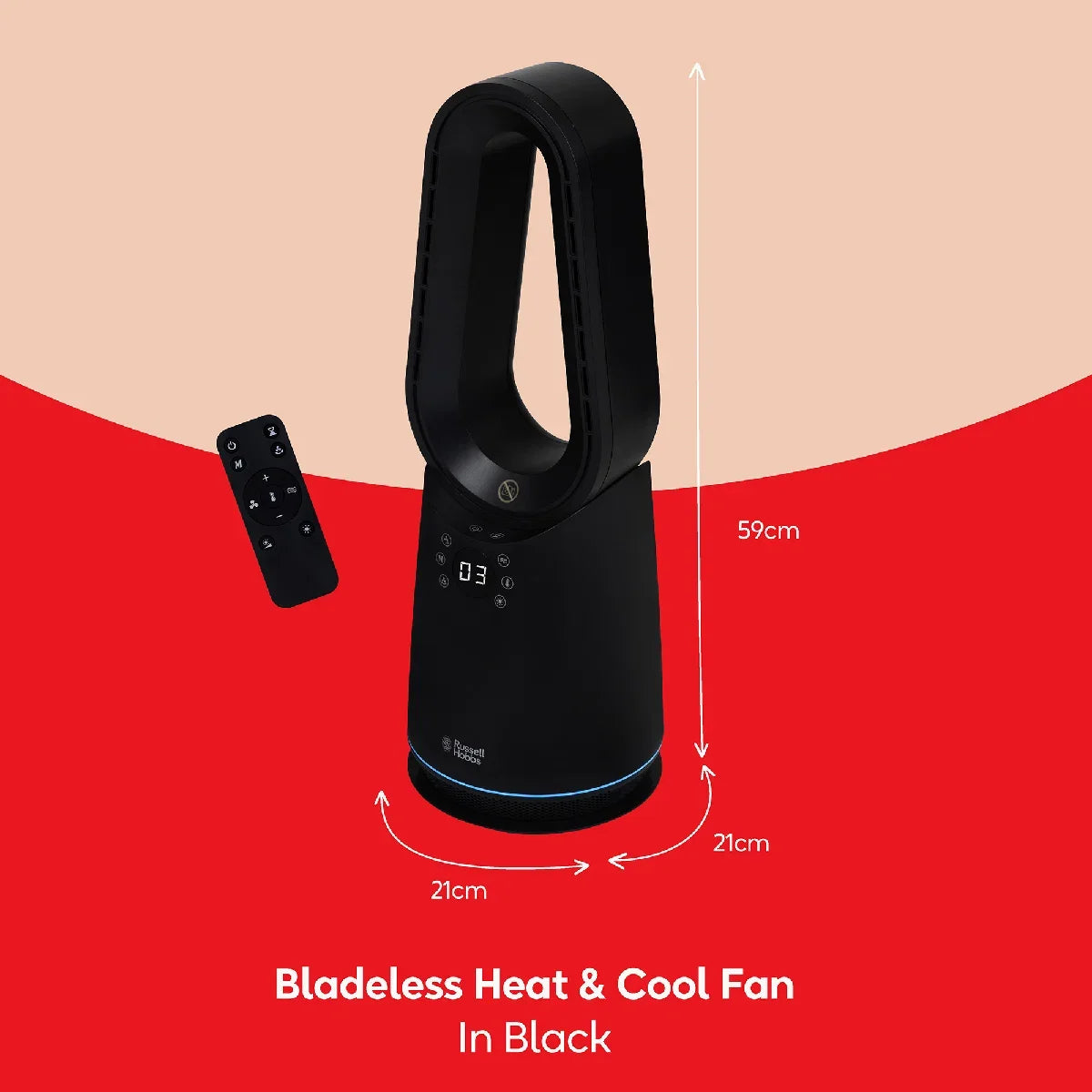Russell Hobbs RHCBLDL3IN1B, Bladeless Cool and Heat Fan in Black