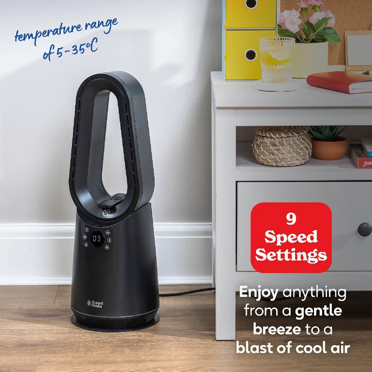 Russell Hobbs RHCBLDL3IN1B, Bladeless Cool and Heat Fan in Black