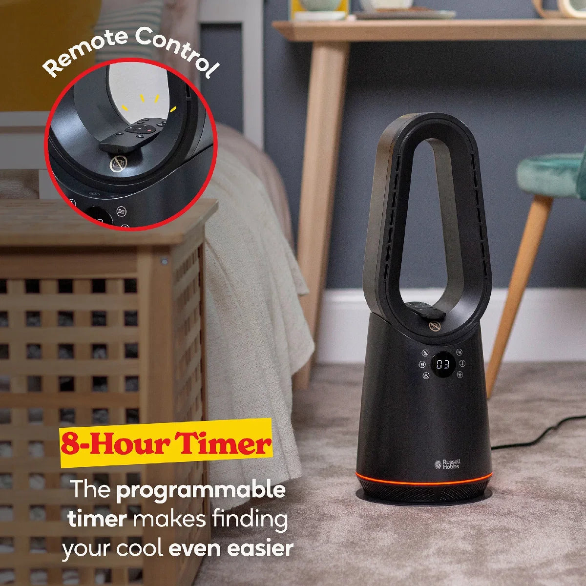 Russell Hobbs RHCBLDL3IN1B, Bladeless Cool and Heat Fan in Black