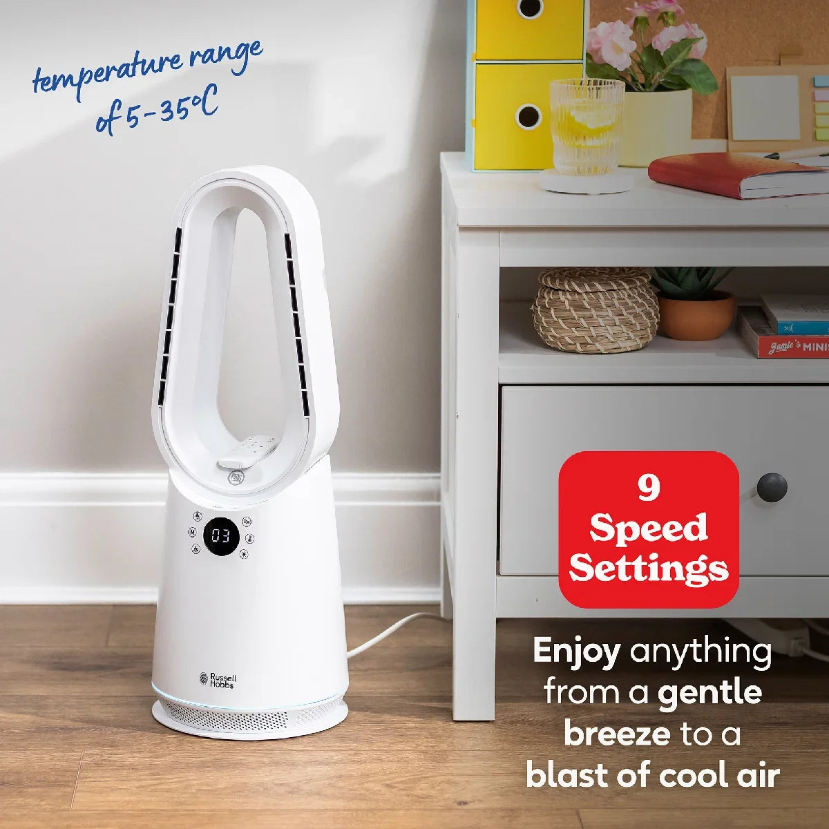 Russell Hobbs RHCBLDL3IN1, Bladeless Cool and Heat Fan in White