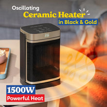 Russell Hobbs, RHCH2001G, 1.5kW Oscillating Ceramic Heater in Black and Gold, Square Design
