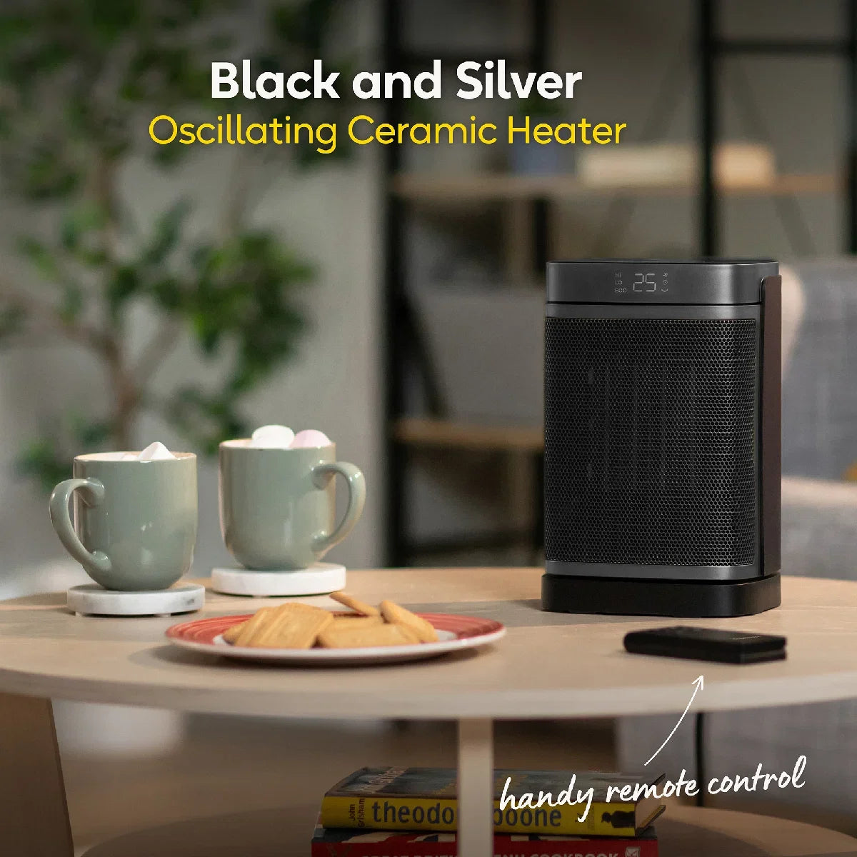 Russell Hobbs, RHCH2001S, 1.5kW Oscillating Ceramic Heater in Black and Silver, Square Design