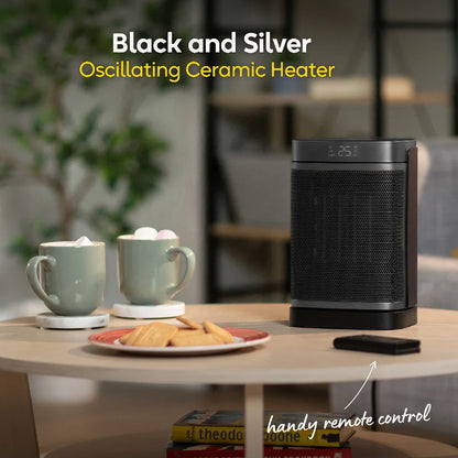 Russell Hobbs, RHCH2001S, 1.5kW Oscillating Ceramic Heater in Black and Silver, Square Design