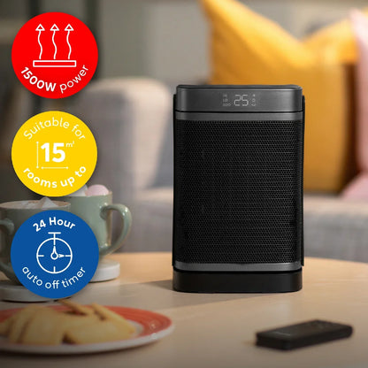 Russell Hobbs, RHCH2001S, 1.5kW Oscillating Ceramic Heater in Black and Silver, Square Design