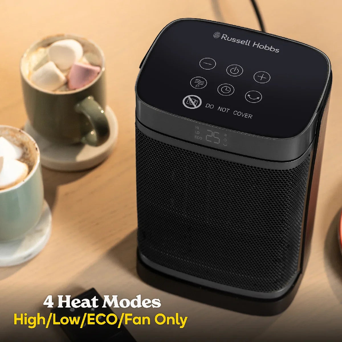 Russell Hobbs, RHCH2001S, 1.5kW Oscillating Ceramic Heater in Black and Silver, Square Design