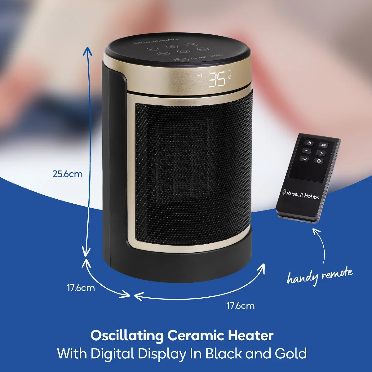 Russell Hobbs RHCH2002G 1.5kW Oscillating Ceramic Heater in Black and Gold
