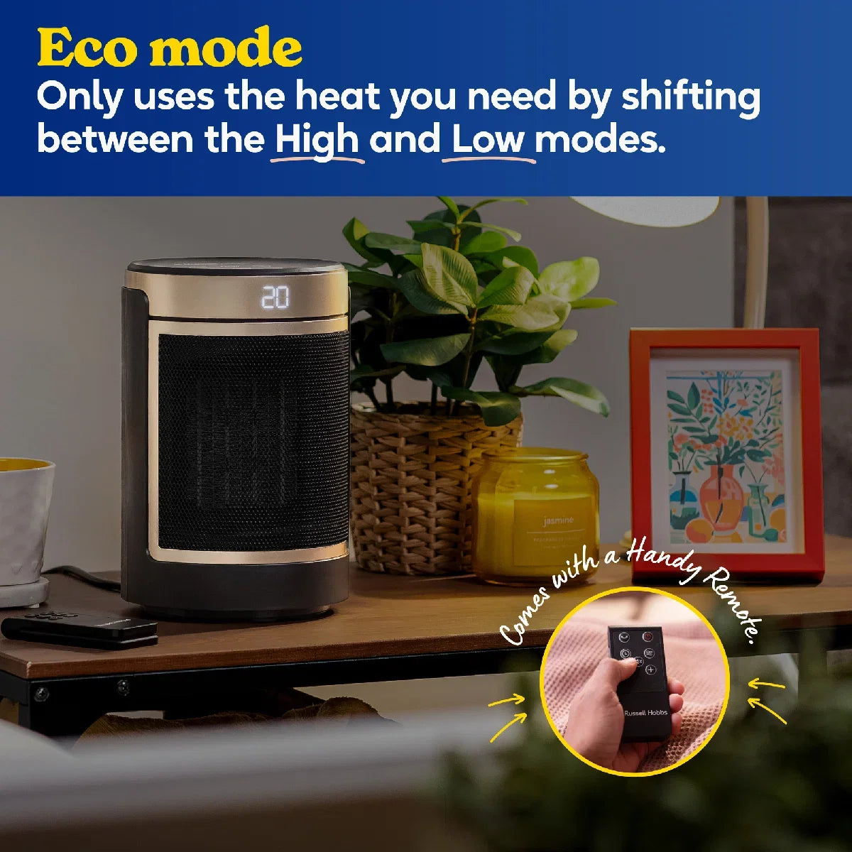 Russell Hobbs RHCH2002G 1.5kW Oscillating Ceramic Heater in Black and Gold