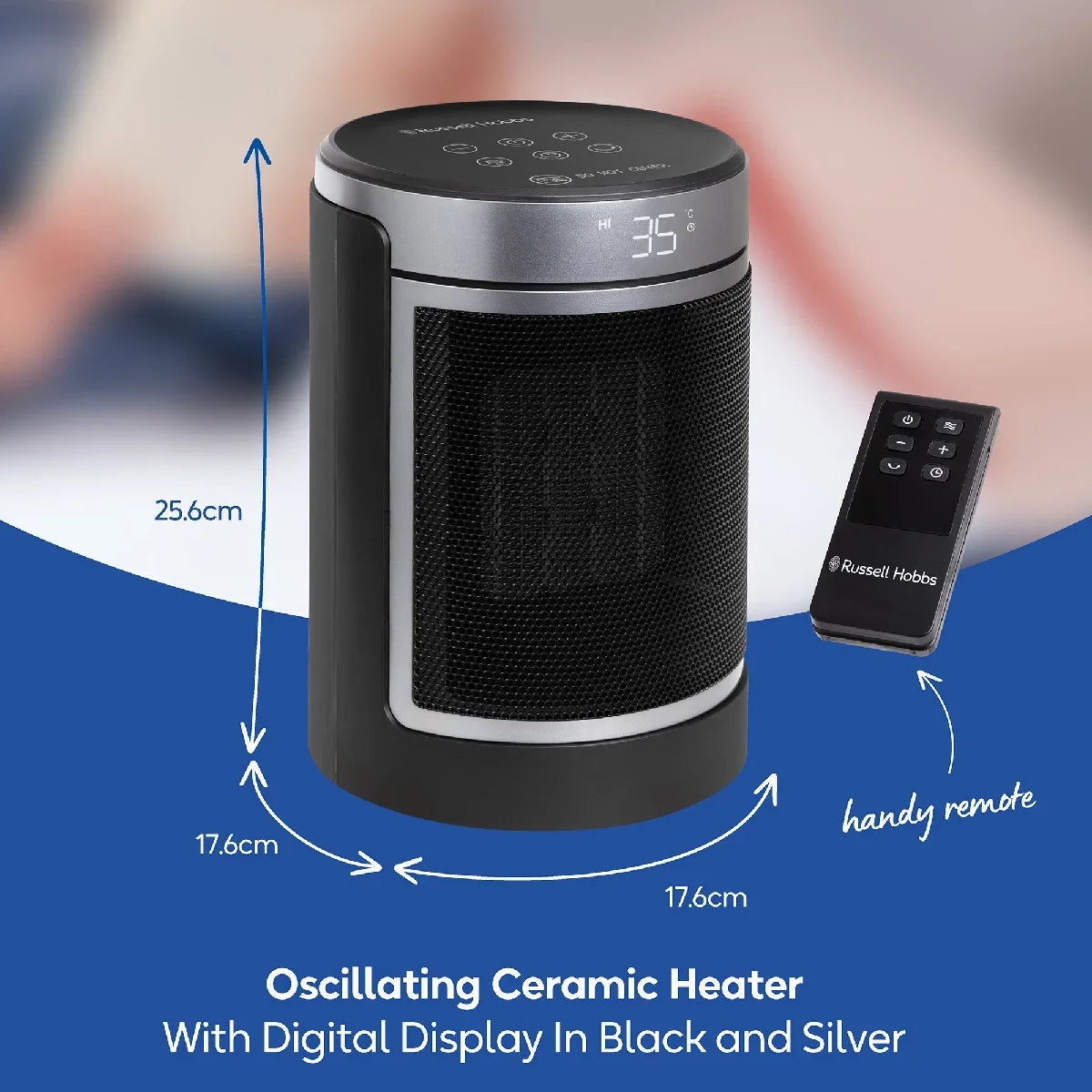 Russell Hobbs RHCH2002S 1.5kW Oscillating Ceramic Heater in Black and Silver