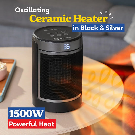 Russell Hobbs RHCH2002S 1.5kW Oscillating Ceramic Heater in Black and Silver