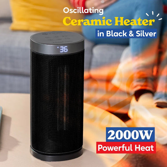 Russell Hobbs RHCTH2001S 2kW Oscillating Ceramic Heater W/Digital Display in Black and Silver