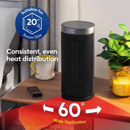 Russell Hobbs RHCTH2001S 2kW Oscillating Ceramic Heater W/Digital Display in Black and Silver