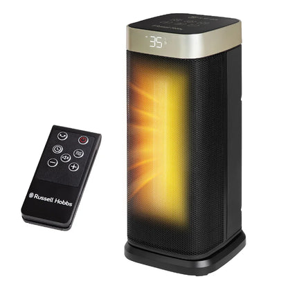 Russell Hobbs RHCTH2002G 2kW Oscillating Ceramic Heater W/Digital Display in Black and Gold, Square Design
