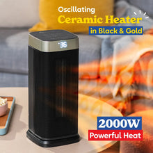 Russell Hobbs RHCTH2002G 2kW Oscillating Ceramic Heater W/Digital Display in Black and Gold, Square Design