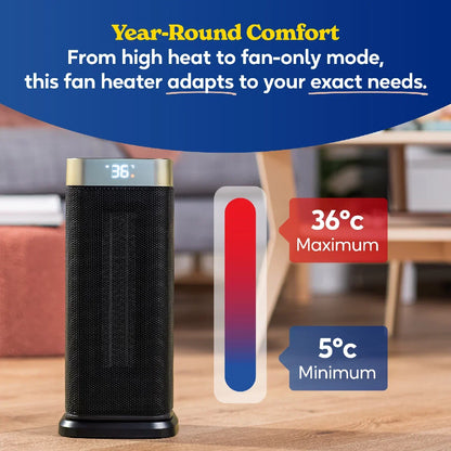 Russell Hobbs RHCTH2002G 2kW Oscillating Ceramic Heater W/Digital Display in Black and Gold, Square Design