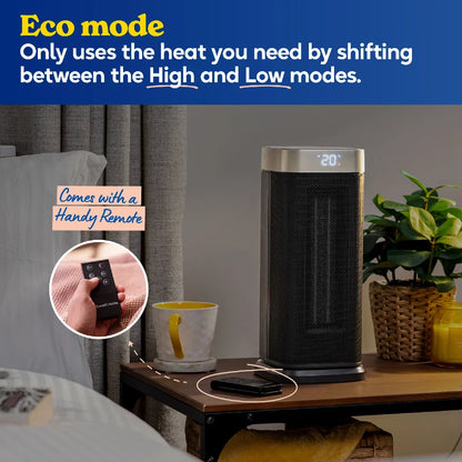 Russell Hobbs RHCTH2002G 2kW Oscillating Ceramic Heater W/Digital Display in Black and Gold, Square Design