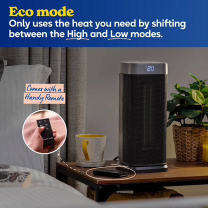Russell Hobbs RHCTH2002S 2kW Oscillating Ceramic Heater W/Digital Display in Black and Silver, Square Design