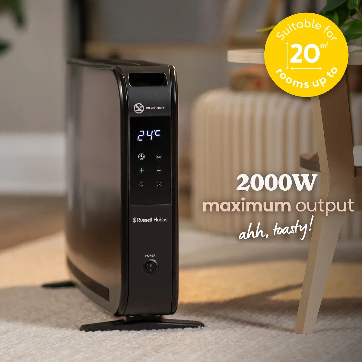 Russell Hobbs RHCVH2003B 2kW Digital Touch Panel Convection Heater W/Remote in Black