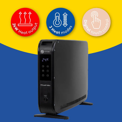 Russell Hobbs RHCVH2003B 2kW Digital Touch Panel Convection Heater W/Remote in Black