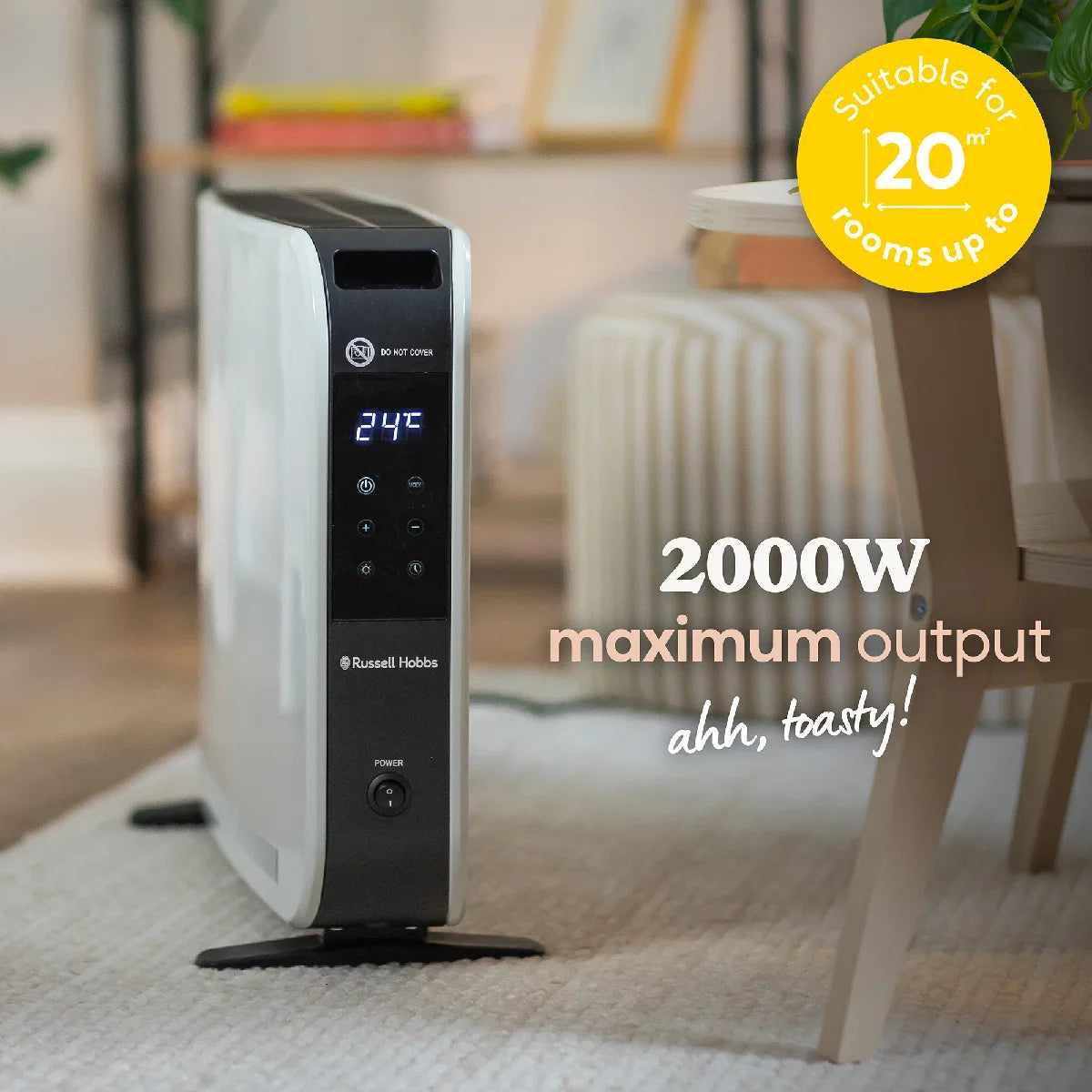 Russell Hobbs RHCVH2003 2kW Digital Touch Panel Convection Heater W/Remote in White