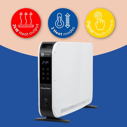 Russell Hobbs RHCVH2003 2kW Digital Touch Panel Convection Heater W/Remote in White
