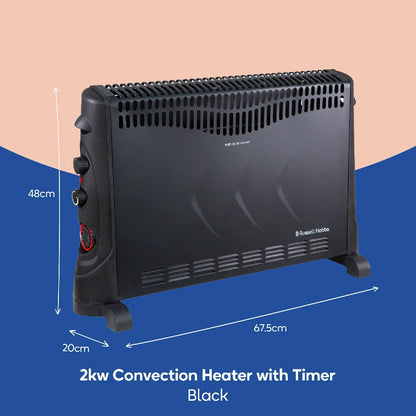 Russell Hobbs RHCVH4002B 2kW Convection Heater with Timer in Black