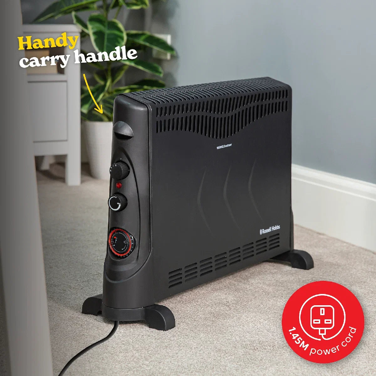 Russell Hobbs RHCVH4002B 2kW Convection Heater with Timer in Black