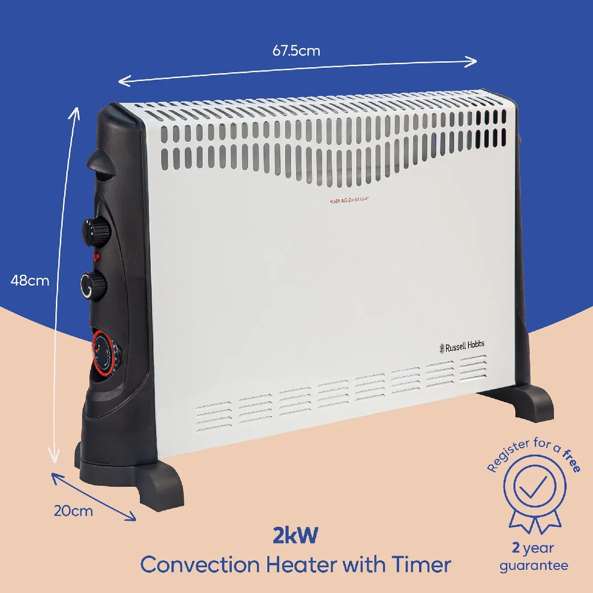 Russell Hobbs RHCVH4002-EU 2kW Convection Heater with Timer, White